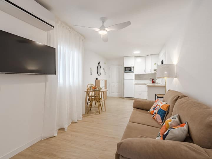 Living area and kitchen